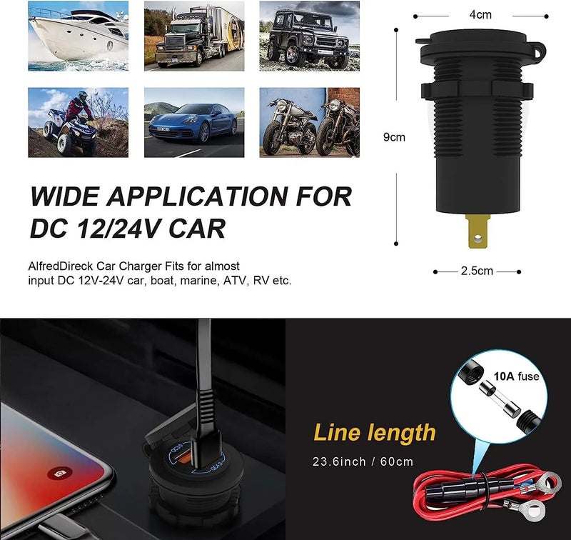 Bluejw PD Type-C 100W USB Car Charger, QC3.0 Fast Charging Socket for RV, Marine, Boat, Bus, ATV, Motorcycle, Truck - Automobile Charger - Image 4